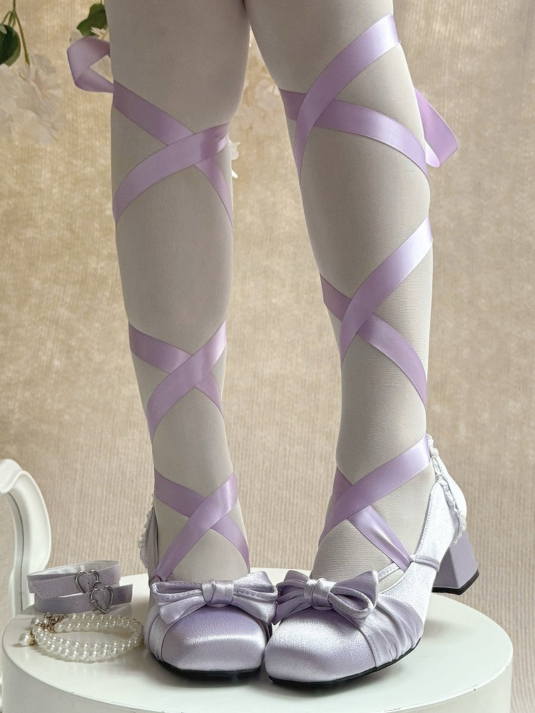 Straps Elegant Purple With Ankle Buckle Bow Top Detachable 3 Janes at Mary