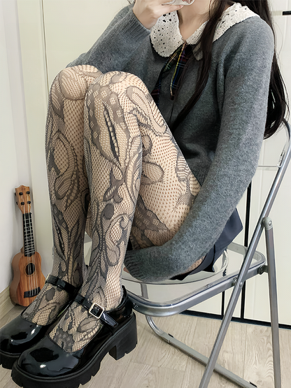 Black Y2K Asymmetrical Hollow-out Tights