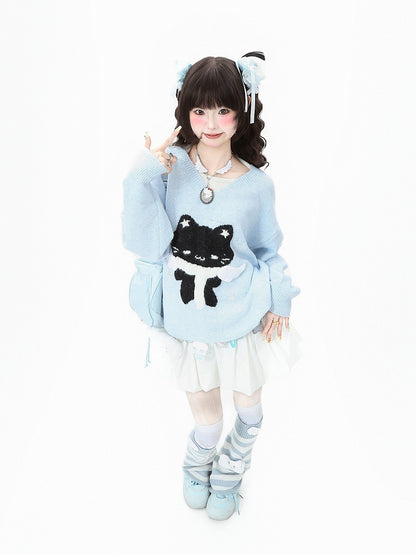 Sweater Pattern Kitty Blue/Gray Two-Piece Faux