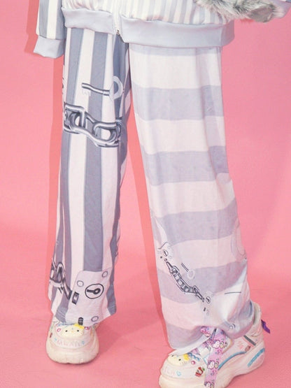 パンツ ファッション 柄 ギャル グレー ストレート レッグ ストライプ カット