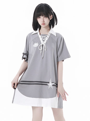 und Ausschnitt Stern Grau Schnürung Applique Bunny Kleid Lose