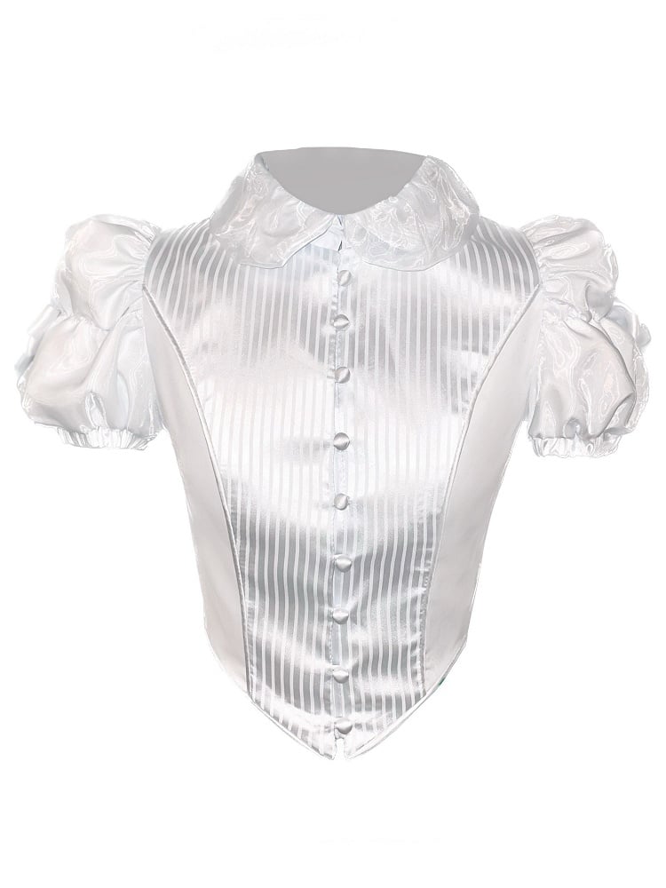 Striped White Blouse Puff Lolita Gothic Sleeves