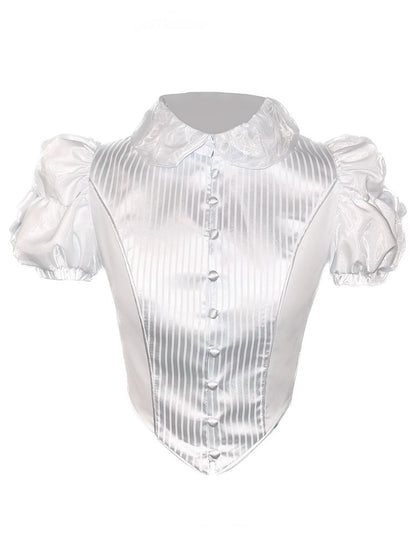 Striped White Blouse Puff Lolita Gothic Sleeves