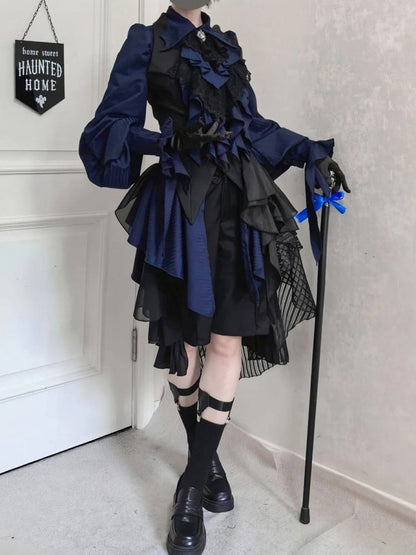 Waistcoat Gothic Ouji Lolita with Black Train Detachable Asymmetrical Design