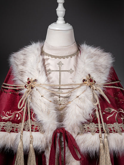 Sleeves Embroidered Lolita Rope Juliette + Nun Accessory Shimmer Beige Cloak Royal Red Dress