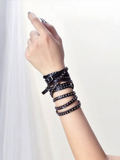 Punk Black Stud Leather Bracelet with Metal Buckle - Mr. Cat