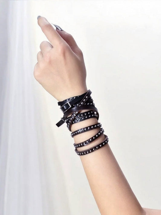 Punk Black Stud Leather Bracelet with Metal Buckle - Mr. Cat