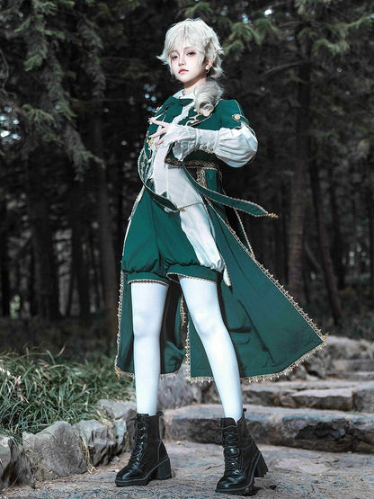 Slytherin Green Ouji Lolita Outfit White Shirt + Snake Charms Strappy Robe Coat + Bloomer Shorts