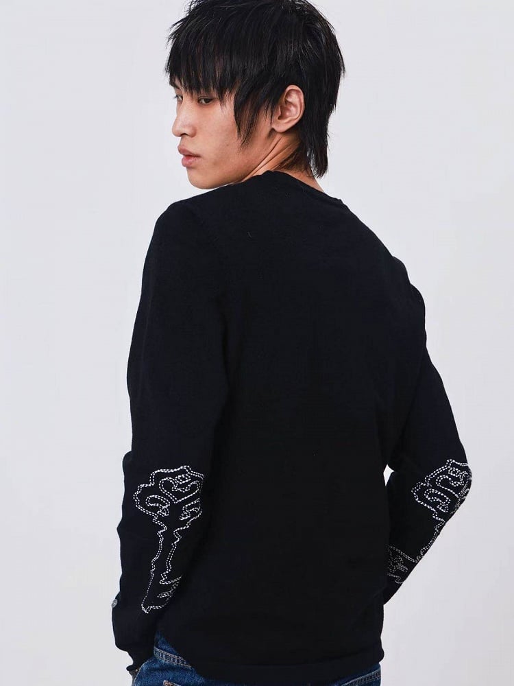 Black Knit Sweater with Key Embroidery - DETW OnLine