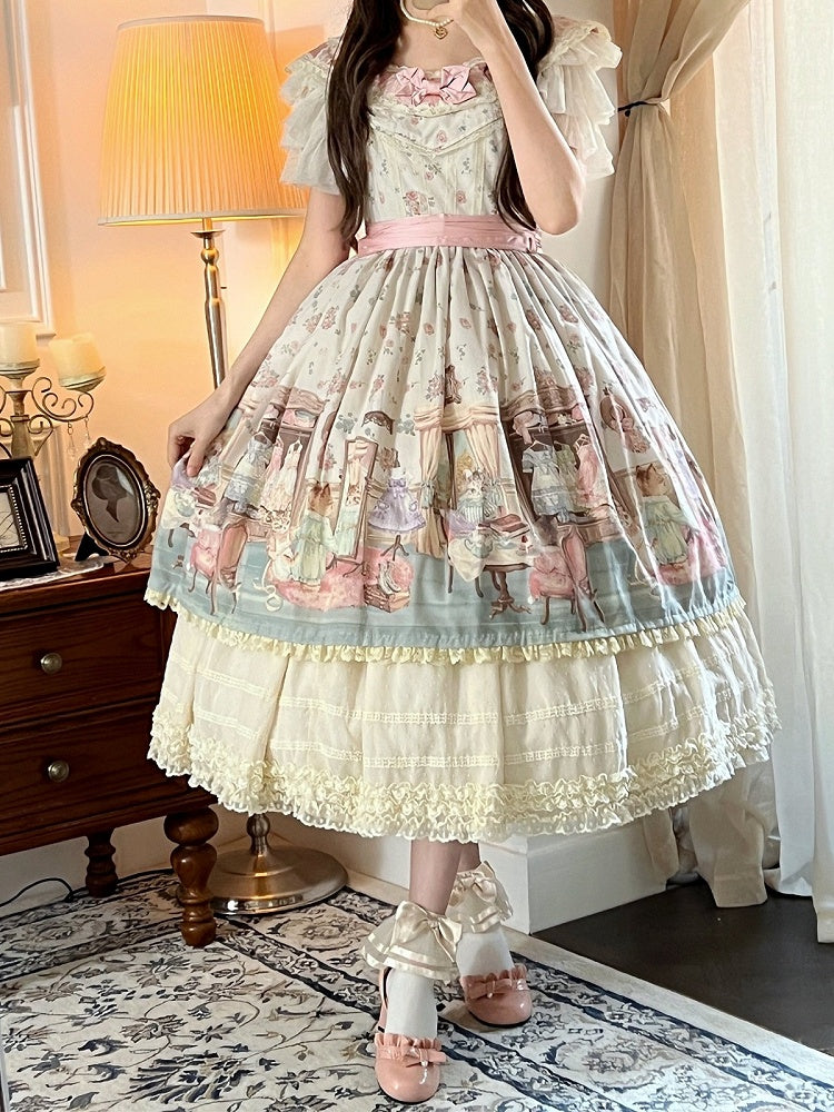 Beige Layered Polka-Dot Lace Skirt - Hana Studio