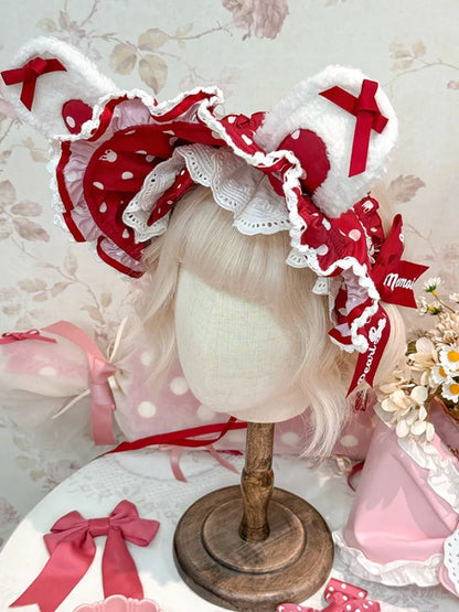 Muster Ohren Blau Rosa Motorhaube Polka-dot Schwarz / Rot Bunny