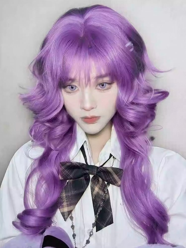 長さウィッグ エアウェーブ 前髪付き 70cm パープル