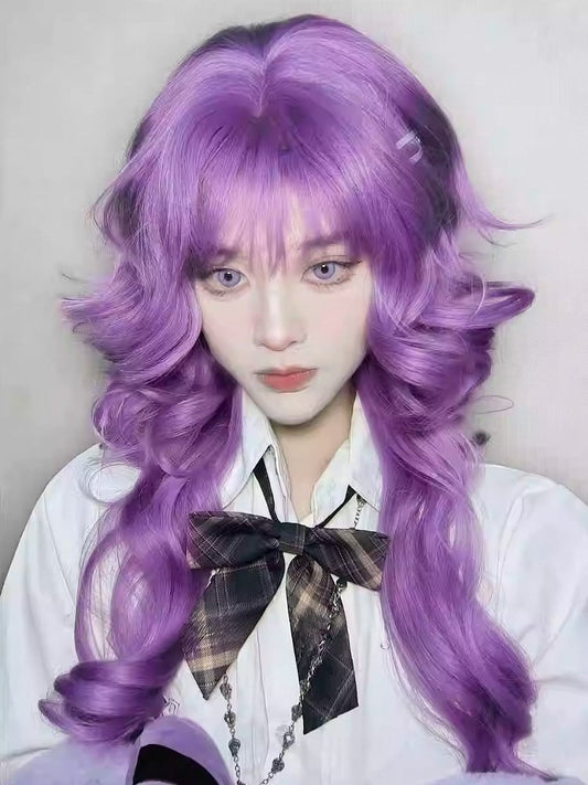 長さウィッグ エアウェーブ 前髪付き 70cm パープル