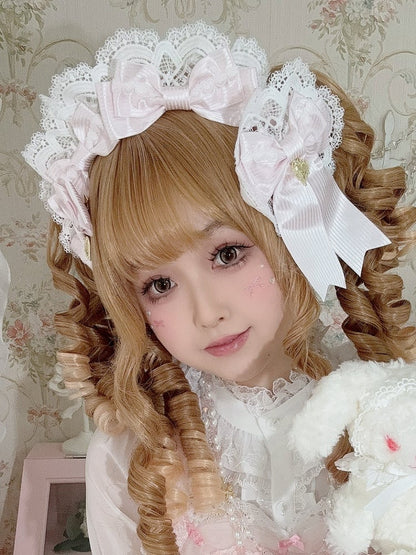 Striped Bowknot Lace Heart Hairclip Charm Pink Pattern Detail