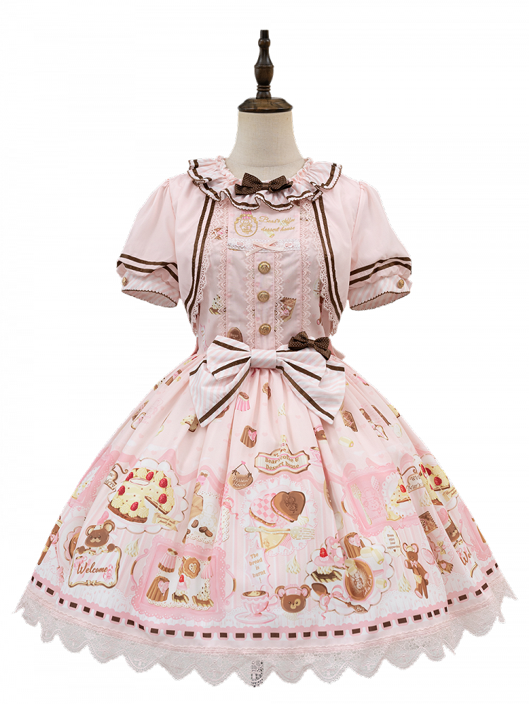Zweiteiliges Thema Fake Desserts Bärenkleid Pink Lolita Sweet Print Design
