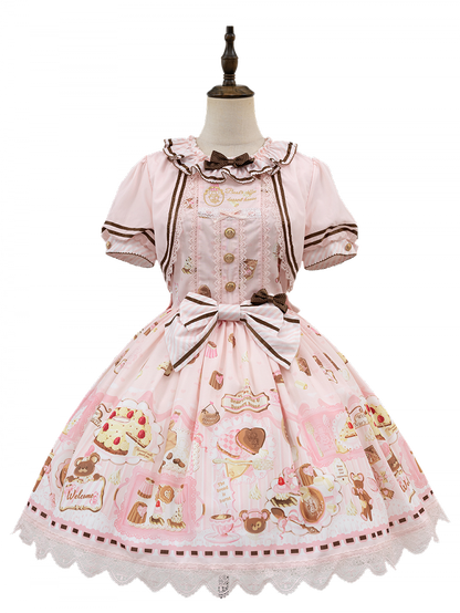 Zweiteiliges Thema Fake Desserts Bärenkleid Pink Lolita Sweet Print Design