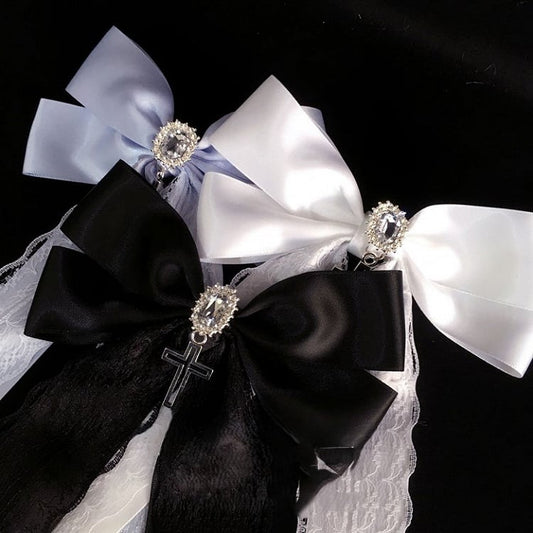 with Round Hairclip Colors Pendant Trim Bow 3 Option Lace Rhinestone Cross