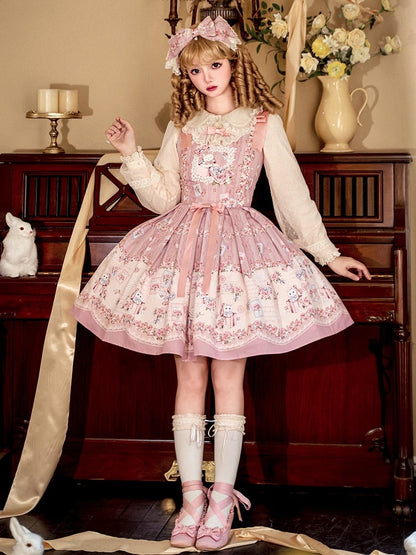 キティと花柄のピンクのスイートロリータジャンパースカート