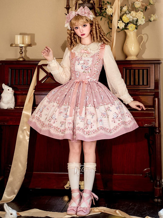 キティと花柄のピンクのスイートロリータジャンパースカート