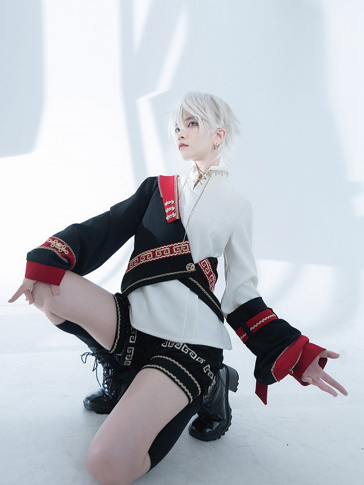 Ouji Asymmetrical Embroidery with a Sleeve Separate Top Chinoiserie