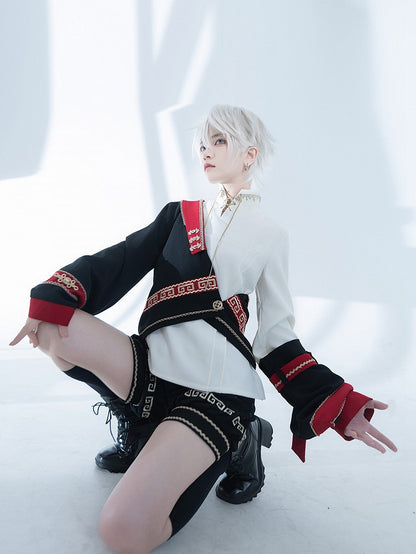 Ouji Asymmetrical Embroidery with a Sleeve Separate Top Chinoiserie