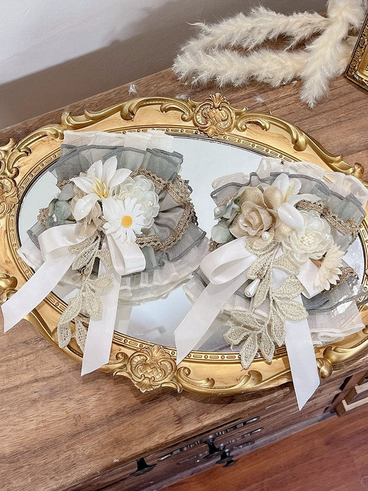 Floral Design Green Wrist Cuffs