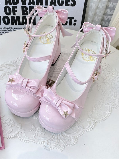 Top at Lolita Pink Heel Mary Star Bow PU - Janes Details 8cm Elegant