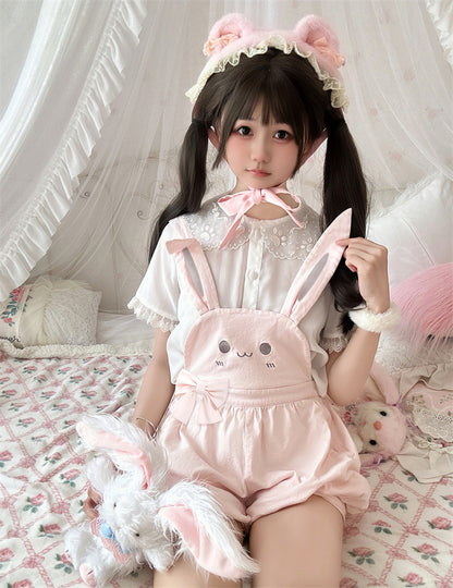 Shorts Bunny/Brown Bear Overalls Bubble Pink