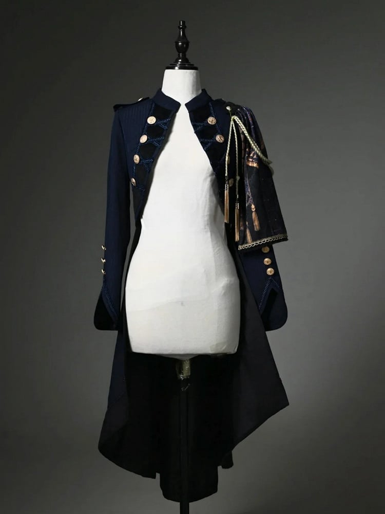 Blue Tailcoat One-shoulder Detachable Knight Dark Cape