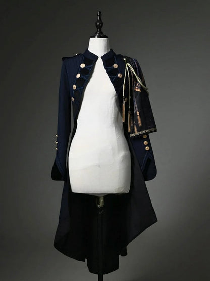 Blue Tailcoat One-shoulder Detachable Knight Dark Cape