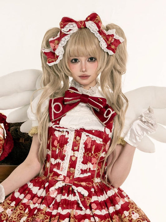 Bow KC Lolita Lace Large Red/Beige/Dark Sweet with Blue Details