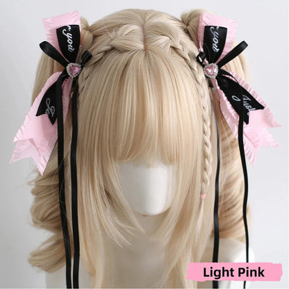 Jirai Kei 5-Style Lettered Satin Bow Hairclips - Heart Accent Design