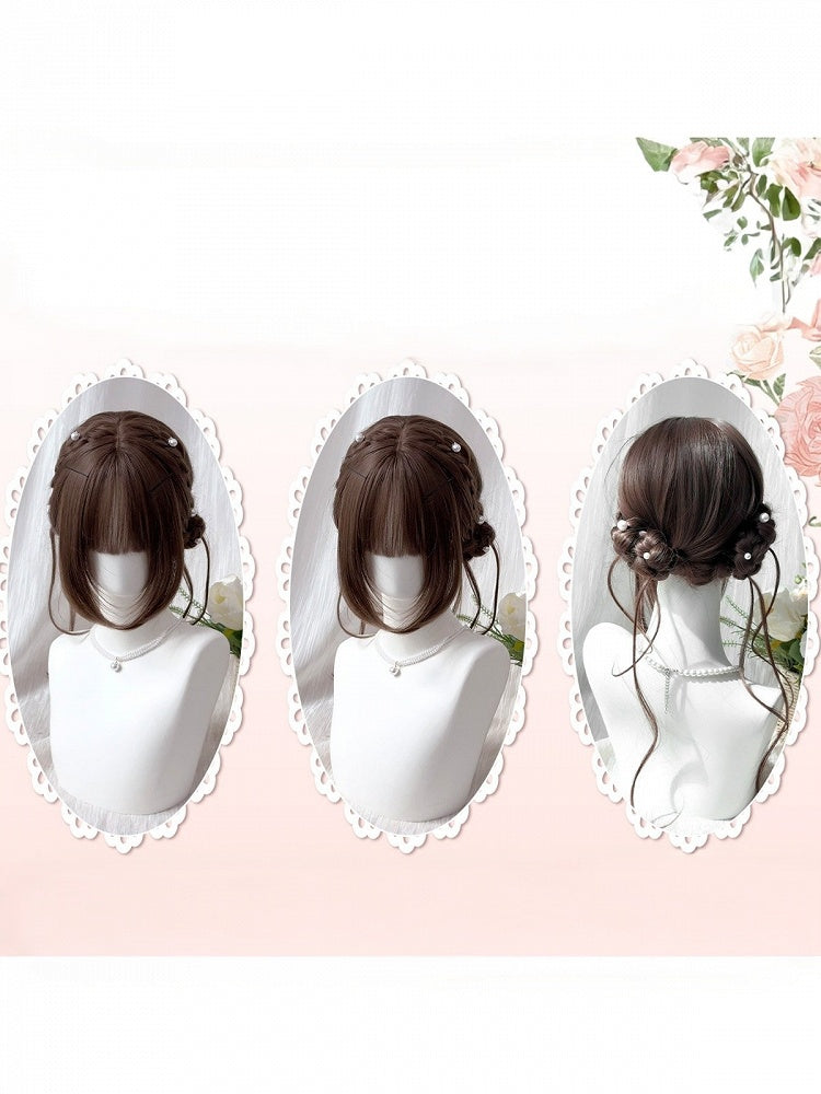 Brown 45cm Long Straight Braided Wig with Blunt Bangs - Sleepy Fish