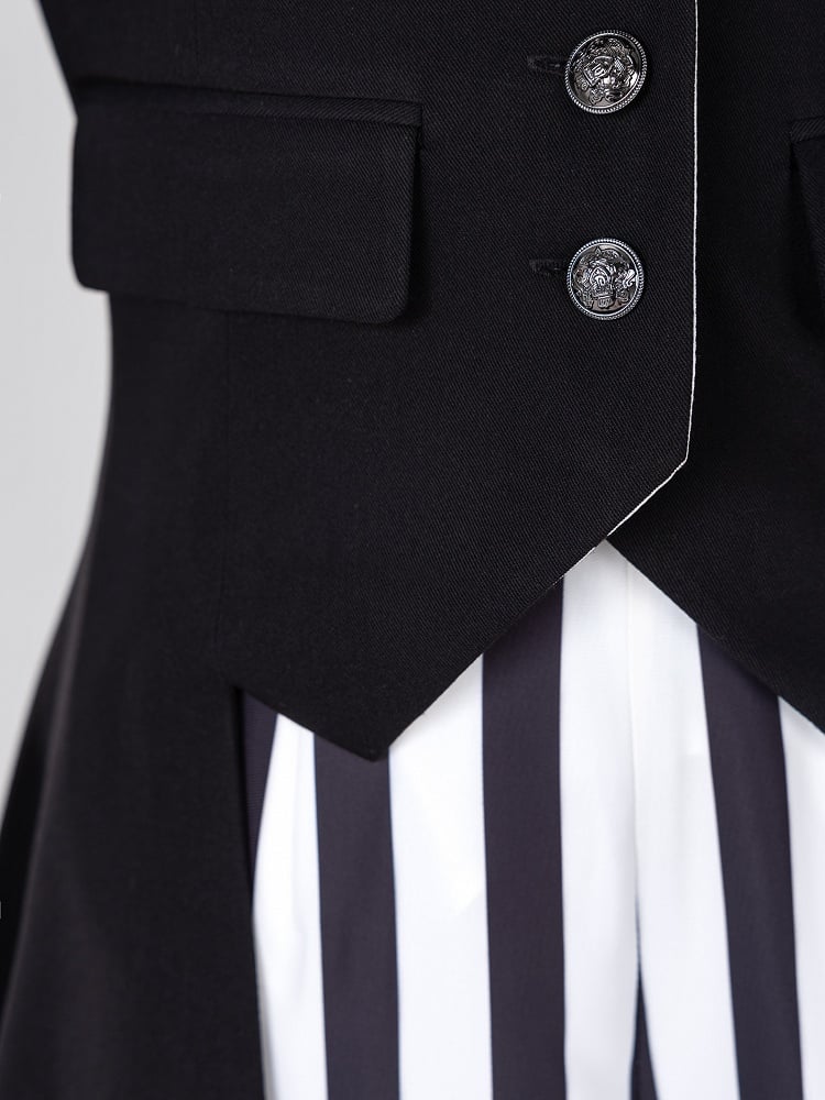 Striped Lapel Tailcoat with Clown Motif Black Accents - DevilInspired Exclusive Collection