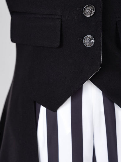 Striped Lapel Tailcoat with Clown Motif Black Accents - DevilInspired Exclusive Collection