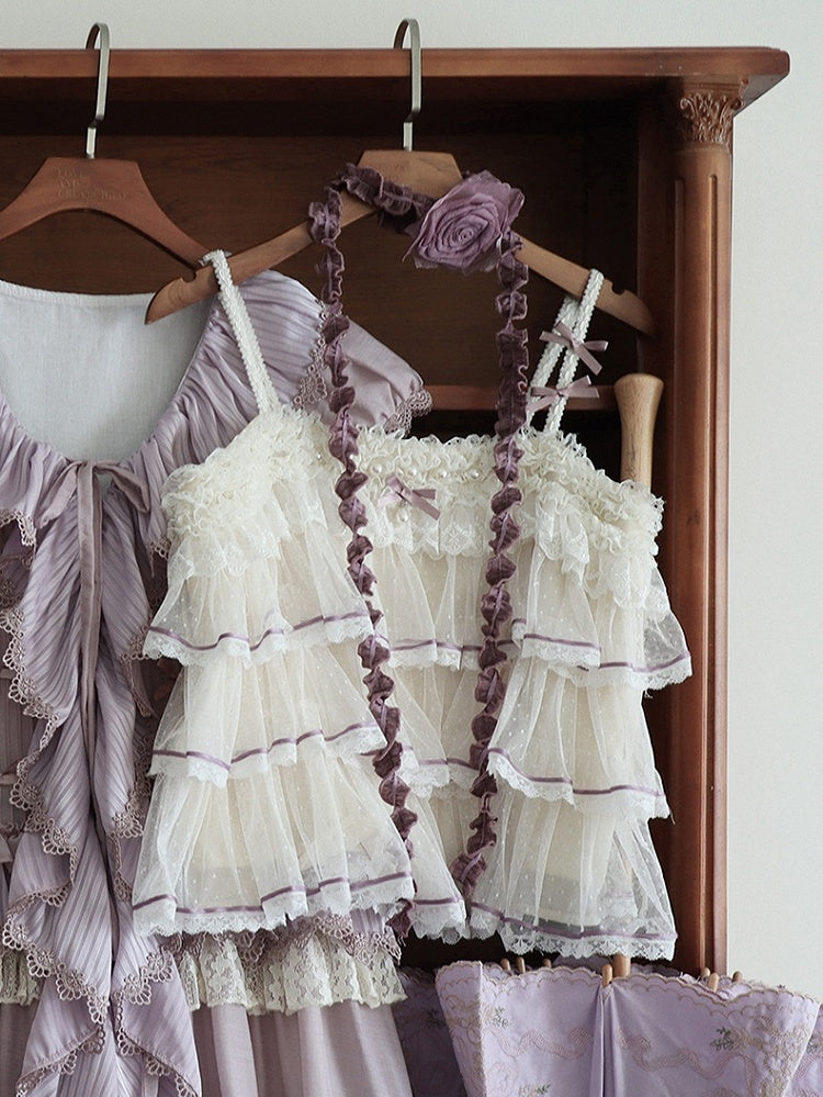 Top Tüll Lila Gepunktetes Stufen-Camisole