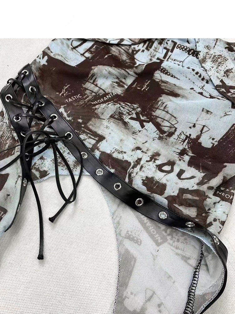 アシンメトリーキャミソールトップ ビタースウィートブルー レースアップディテール + ヘム