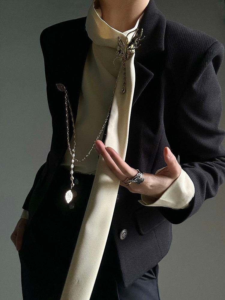 Yellow with Neck Prince Flowing Design Ouji Shirt Ribbon Mock - Accents