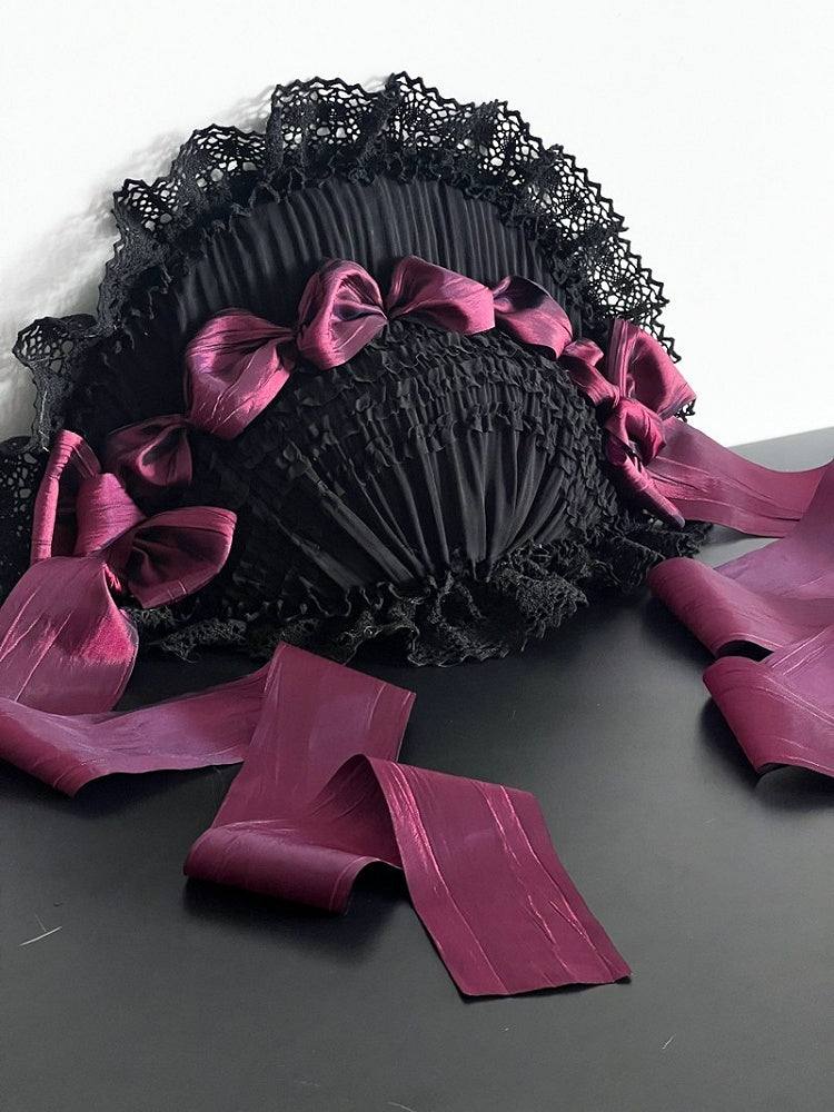 Satin and Lace with Bonnet Gothic Bows Lolita Trim Black