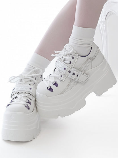 Design Buckle Lace-up Punk Platforms White Strap - Closure