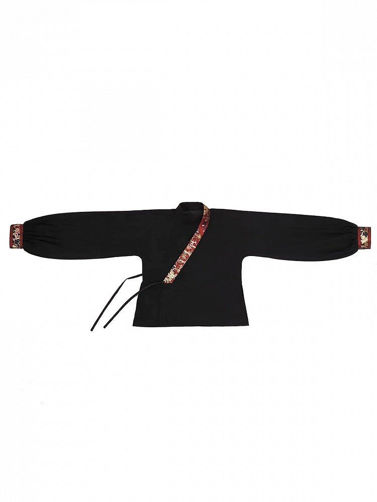 Chinese Style Black Red Chinoiserie Shirt Pants Outerwear Set - Zao Jing Ji