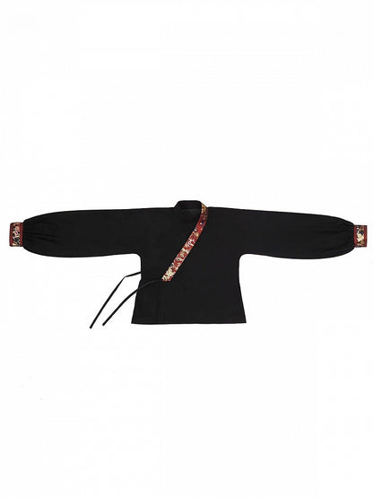 Chinese Style Black Red Chinoiserie Shirt Pants Outerwear Set - Zao Jing Ji