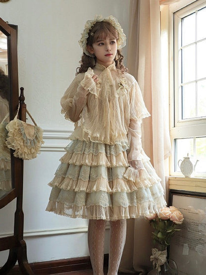 Beige Elegant Details Striped Lolita Shawl