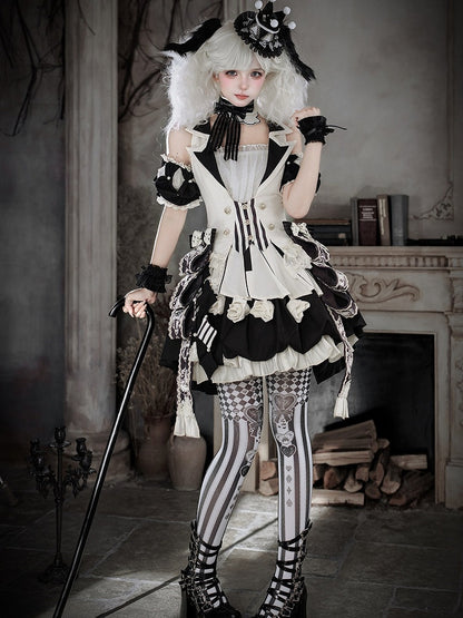 Button-Front Vest with Floral Print and Stripes - Unknown Star