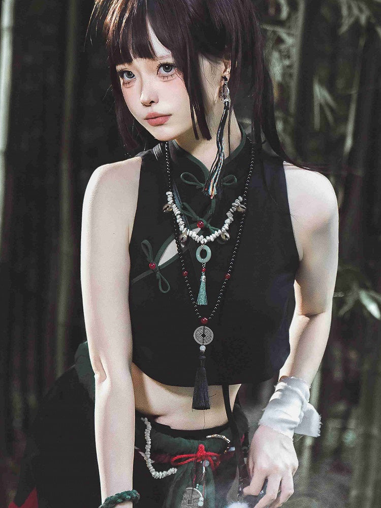 ビーズ付きブラックネックレスペンダントタッセル