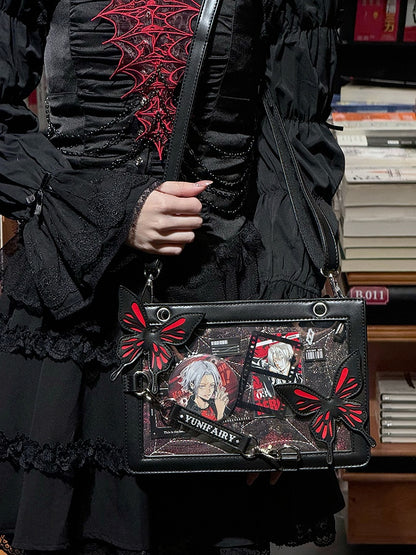 Red Butterfly Spiderweb Detail Small Version Black Ita Shoulder Bag