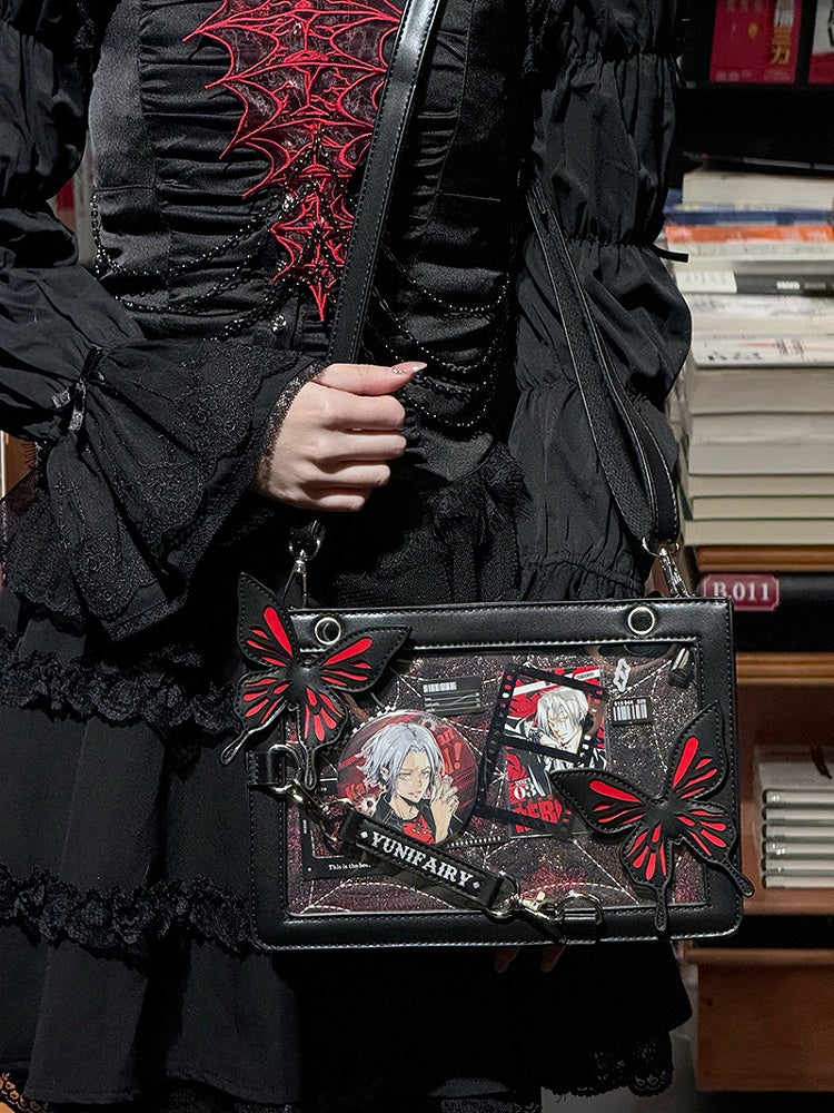Ita Butterfly Schultertasche mit roten Details und Fassungsvermögen und Gold – Spiderweb Small