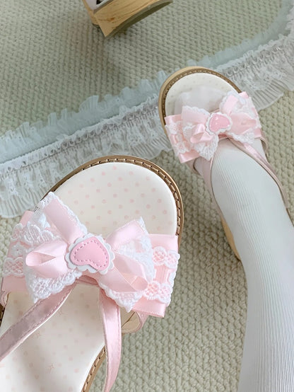 Slippers Pink Lolita Wa Heart with Applique