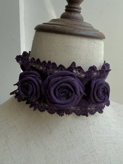 Choker Black Red Blue Dark / Purple Roses