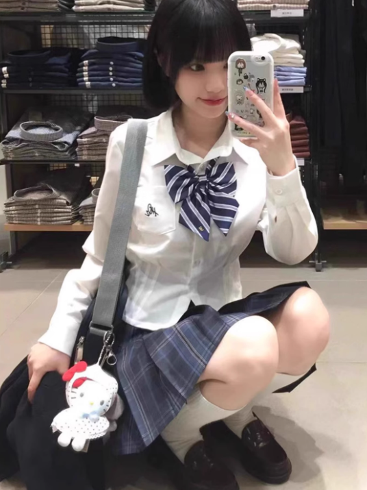 Pleated Skirt Blue Pattern JK 45CM Uniform Plaid